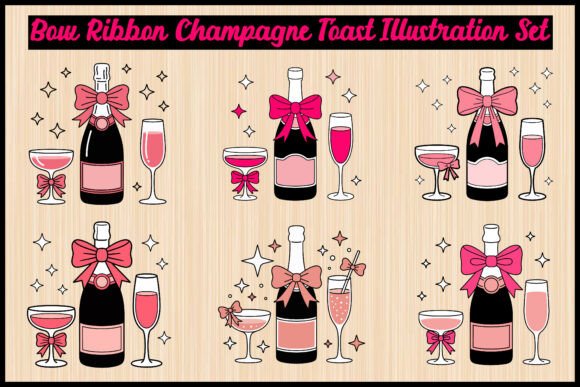 Bow Ribbon Champagne Toast Illustration