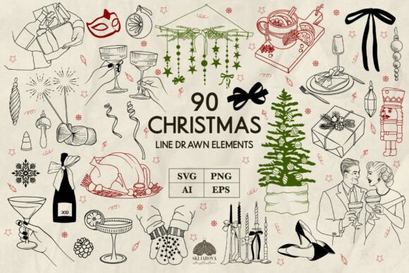 Christmas Party Line Art Svg Png Eps