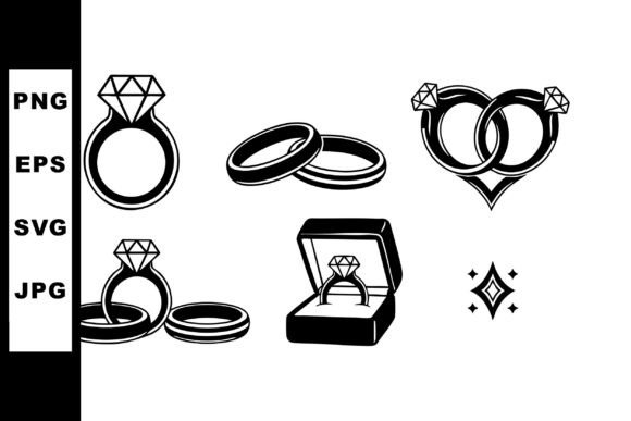 Diamond Engagement Rings Vector Set