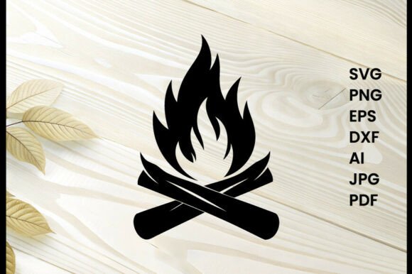 Fire Icon with Wood Logs Illustration