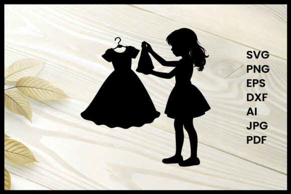 Girl Trying Dress Illustration