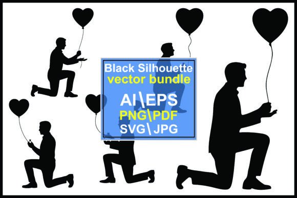 Silhouette Men Kneeling Heart Balloons