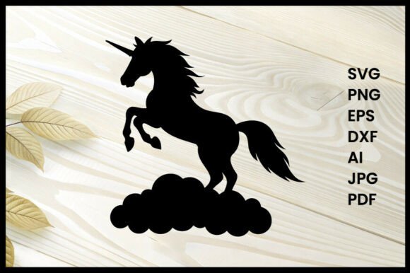Unicorn Jumping over Clouds Silhouette